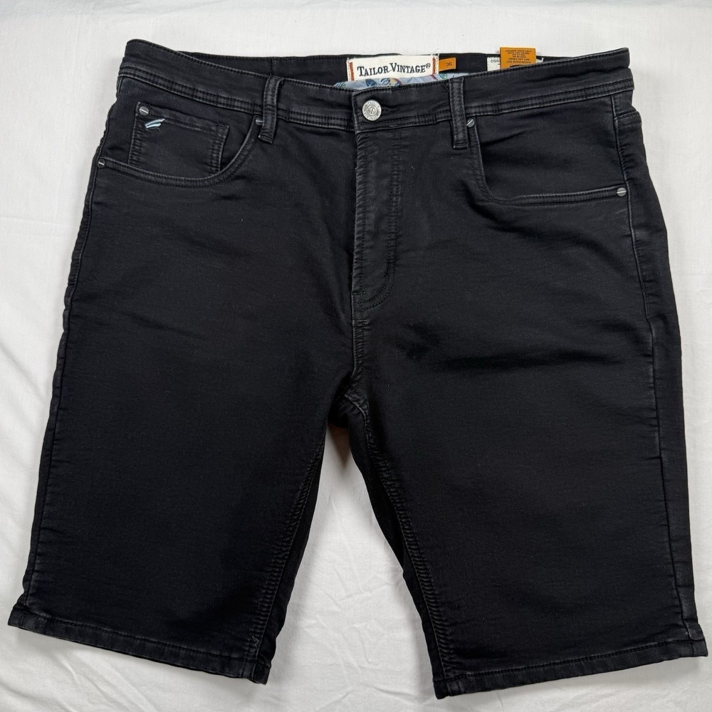 Tailor Vintage Greenwich Slim Fit Shorts Men's 36 Black Comfort Stretch